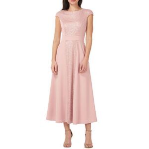 JS Collections Womens Sequin & Crepe A-Line Midi Dress 10 Blush NWT $298